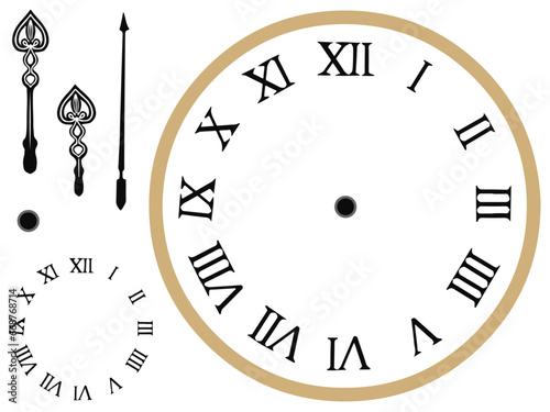 時計のパーツセット　ローマ数字の時計のパーツセット　好きな時間に針を移動させて使える