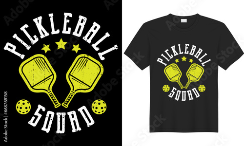 Pickleball typography lettering vector graphic t-shirt design. Pickleball squad. vintage retro style, Funny Pickleball Lover, Gifts, Posters, Greeting Cards, Textiles, and Sticker Vector Illustration.