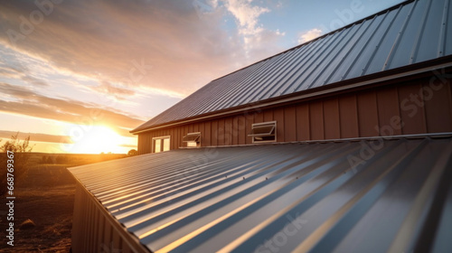 Corrugated metal roof installed in a modern house. Metal sheet roof.