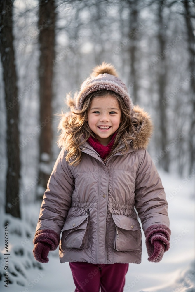 Happy Girl in Winter Forest Happy Girl in Winter Forest