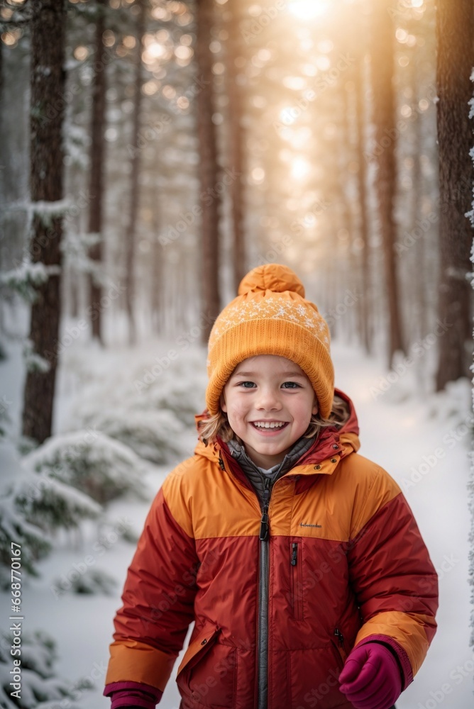 Little boy running on a winter path on a sunny day Little boy running on a winter path on a sunny day