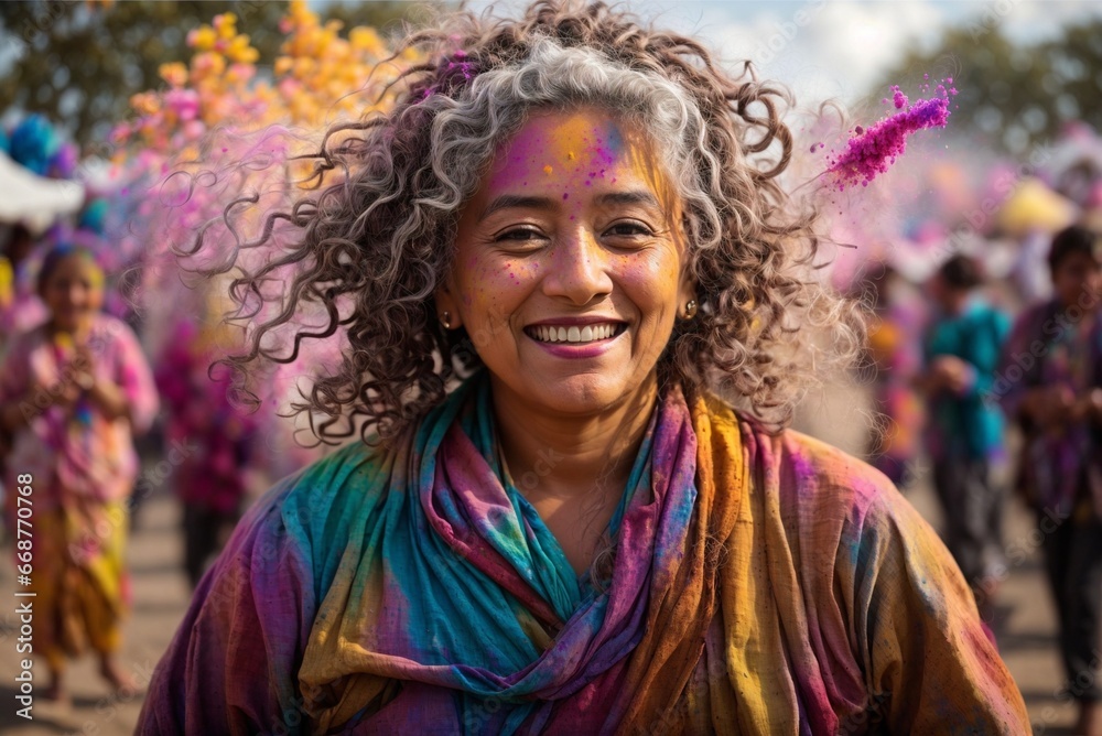Happy woman at the Holi festival