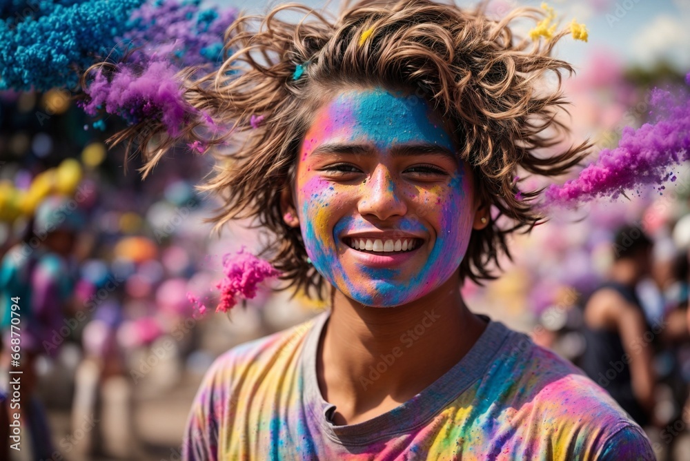 Happy Young Guy at Holi Festival