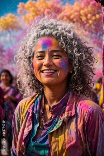 Happy woman at the Holi festival