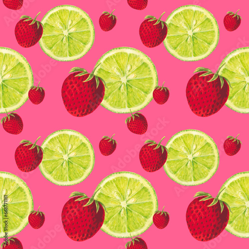 Lime Strawberry seamless pattern summer colorful background