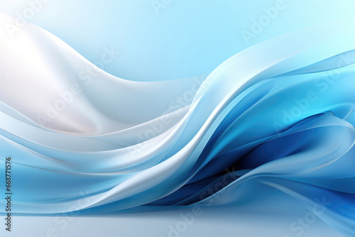 Abstract background in the form of blue waves made of flying fabric