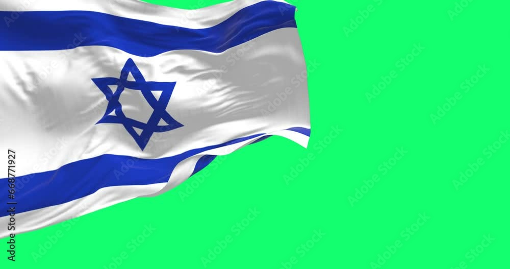 State of Israel national flag waving in the wind on green screen