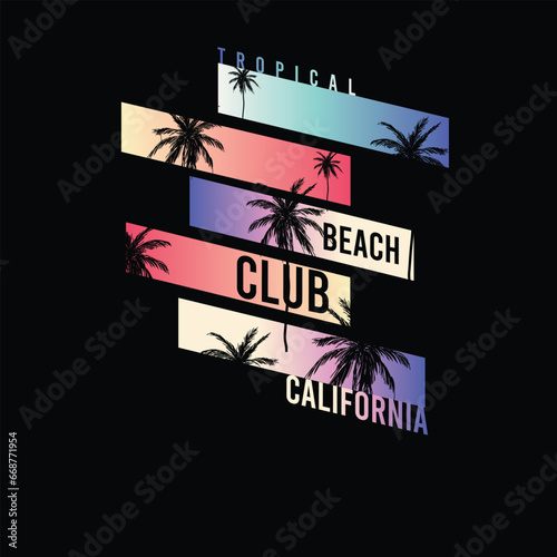 Summer Graphics California beach Club Typographic Poster Palm Tree Gradient Summer Poster  Tropical beach  typography ,Invitation T shirt graphic Print Design Vector