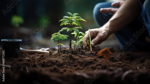 Planting and growing a hemp plant, cannabis legalization, small hemp plants cultivation photo
