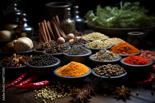 A diverse collection of seeds and spices beautifully captured in a product photography setting. Ai generated