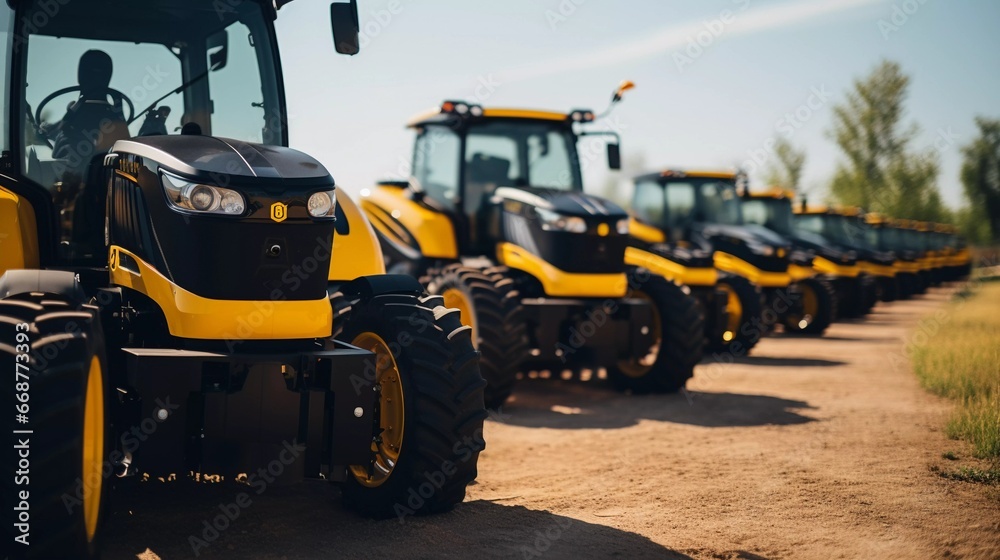 Agricultural Readiness: Line of Tractors on the Farm