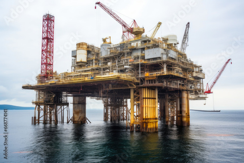 Industrial Marvel: Tall Offshore Oil Rig © AIproduction