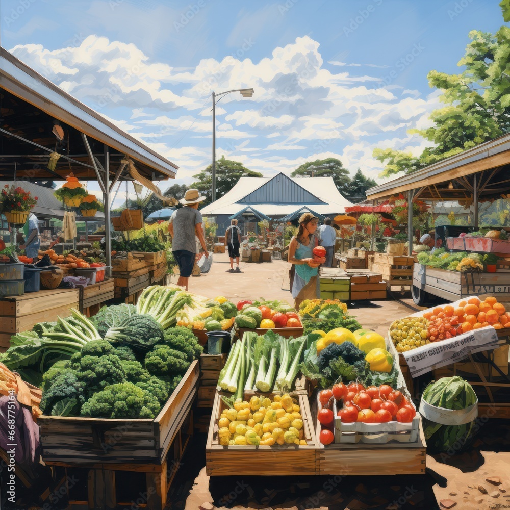 Vibrant farmer's market with an array of fresh produce. Vibrant farmer's market with an array of fresh produce.