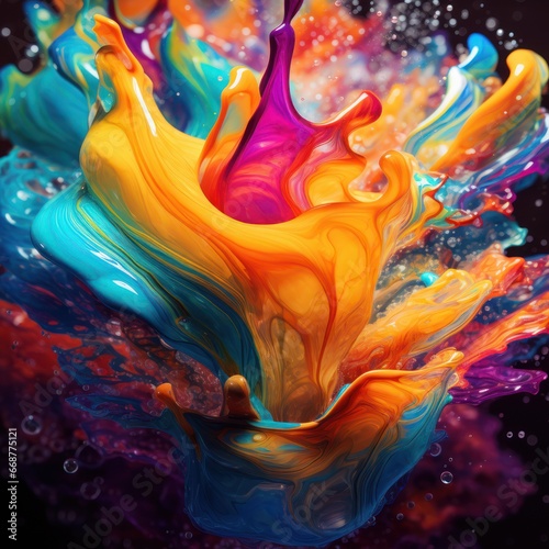 Mesmerizing abstract pattern formed by colorful liquid in mid-splash