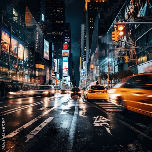 Vibrant Rush Hour: Busy City Street Illuminated by Car Streaks © Morphart