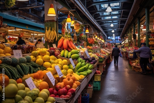Vibrant urban market teeming with diverse sights, sounds, and aromas.