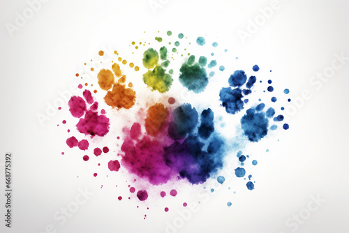 Paw Prints on White Background. Colorful Paw Prints