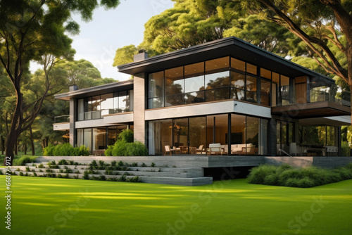 Elegant Modern Dwelling Framed by Nature's Beauty © AIproduction