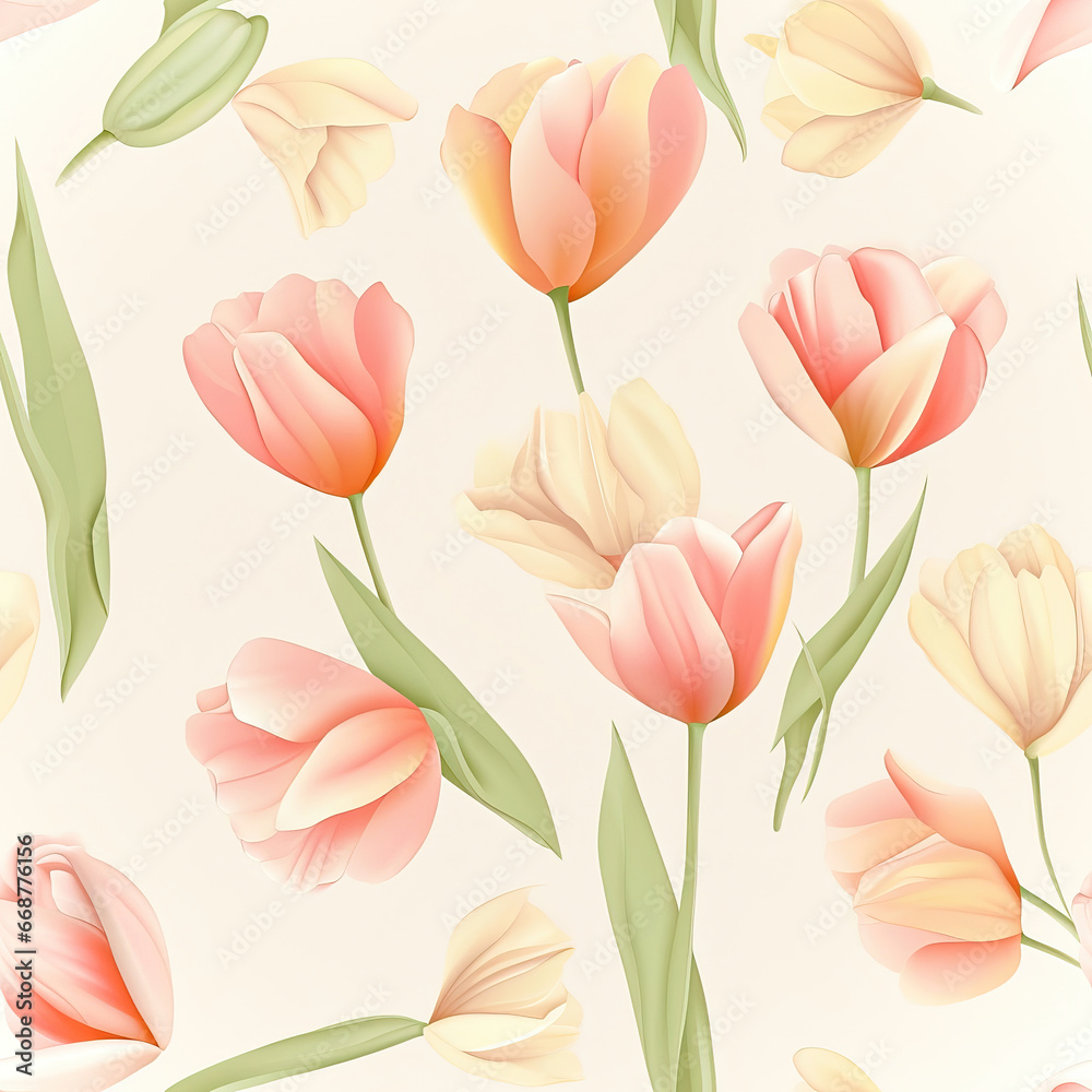 Tender Grace: A Pastel Symphony of Tulips,seamless pattern with tulips Tender Grace: A Pastel Symphony of Tulips,seamless pattern with tulips