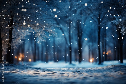 Winter magic background. A dreamy winter landscape with snowfall and soft lights, suitable for advertising winter wonderland experiences. Generative Ai