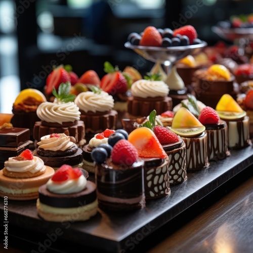 Tempting dessert spread showcases mouthwatering treats.