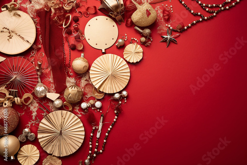 christmas decoration on red background