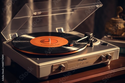Vintage record player stirs nostalgia with warm classic tunes.