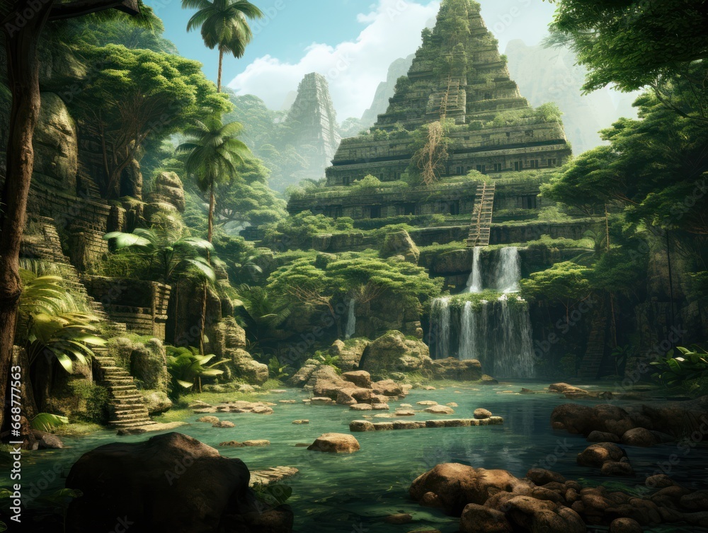 Naklejka premium Jungle Unearths Mysterious Ancient Civilization