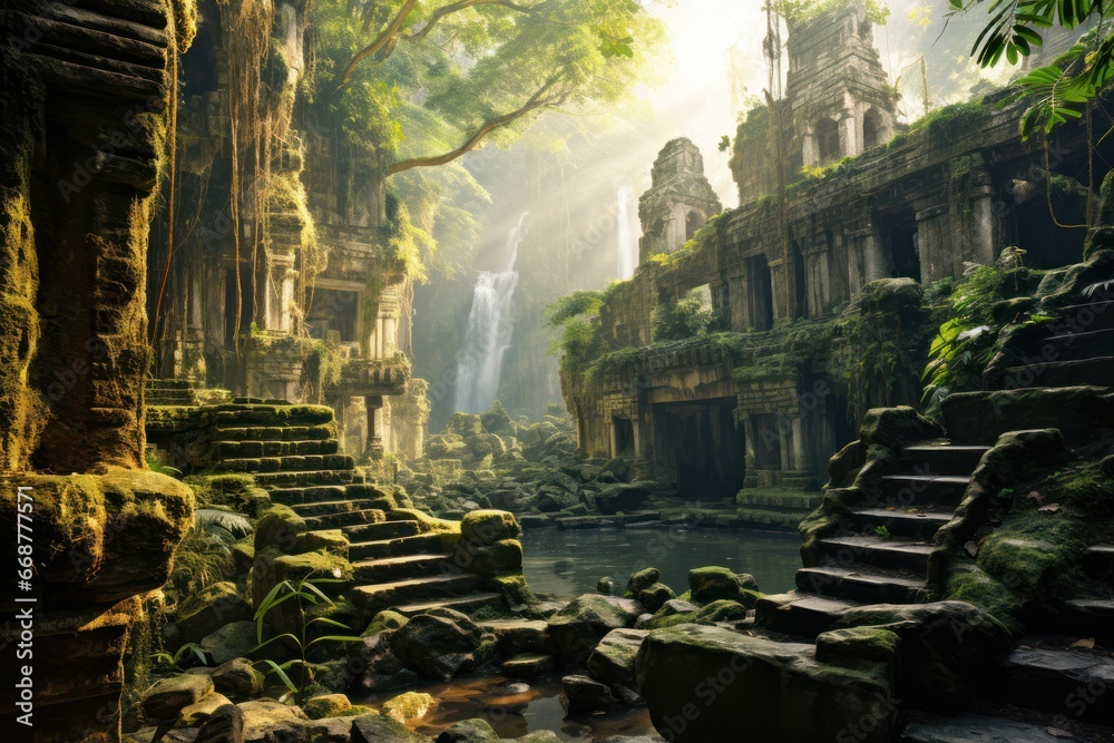 Naklejka premium Ruins in jungle - ancient allure