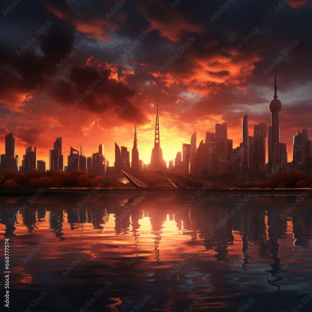 Stunning sunset illuminates iconic cityscape