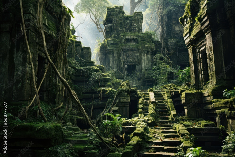Naklejka premium Ancient Jungle Ruins: A Historic Discovery