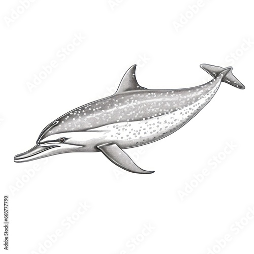 1800s style illustration of Atlantic Spotted Dolphin in vintage engraving on white background