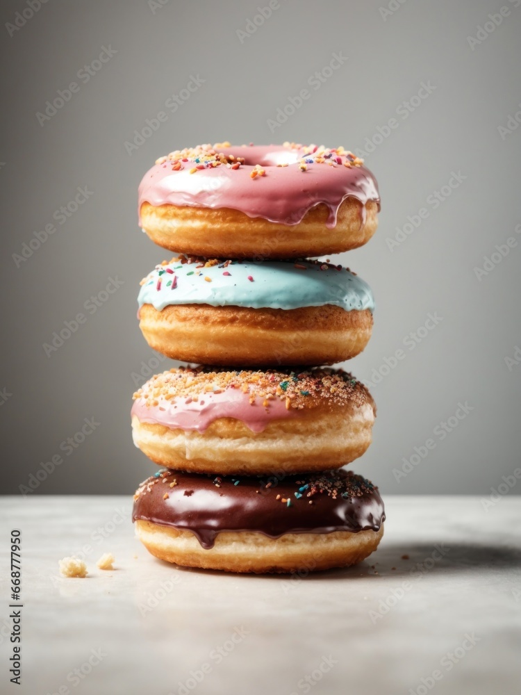 delicious donuts stack isolated on white background. Generative AI