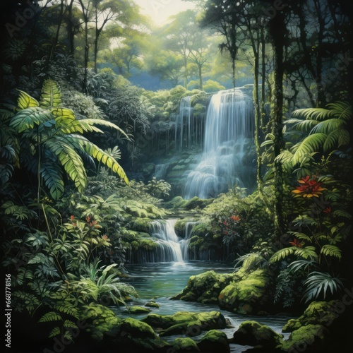 Capturing Serenity  A Vibrant Rainforest Waterfall