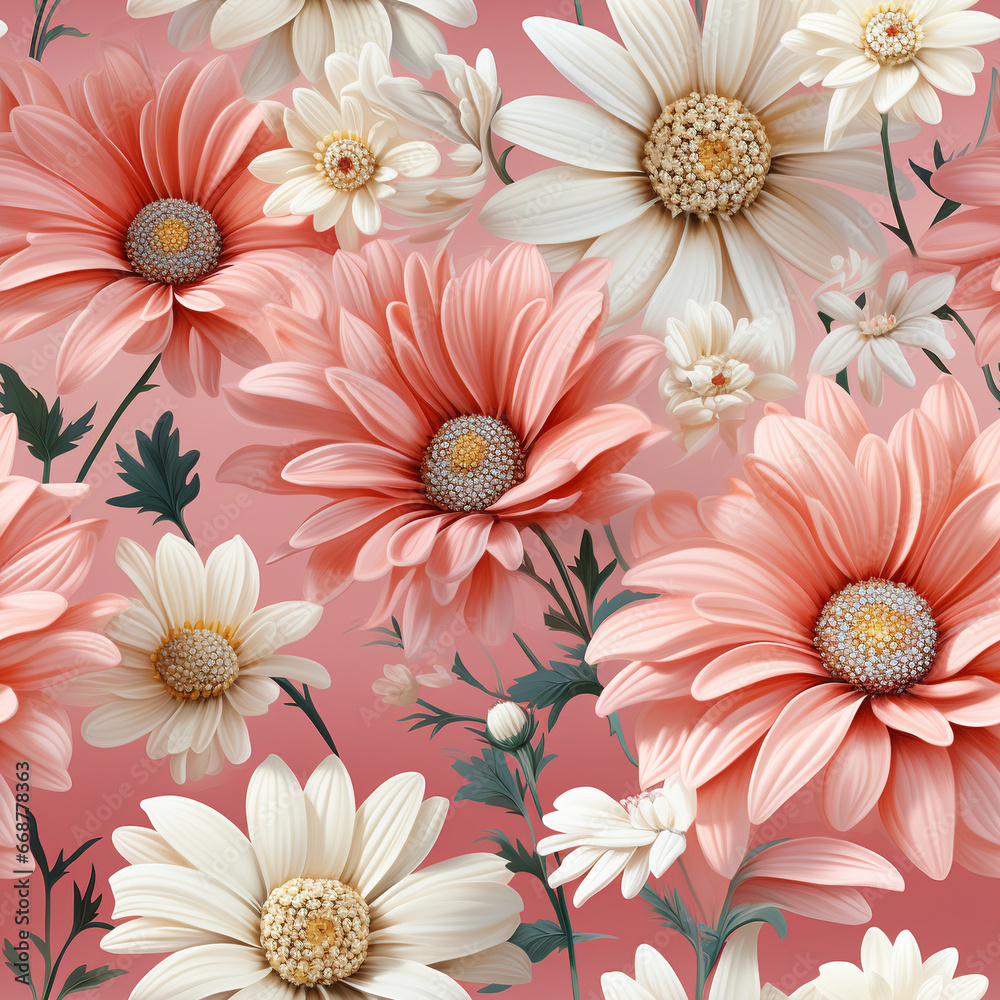 Symphony of Spring: A Pastel Daisy Delight,seamless floral background,seamless background with flowers,seamless pattern with pink flowers
