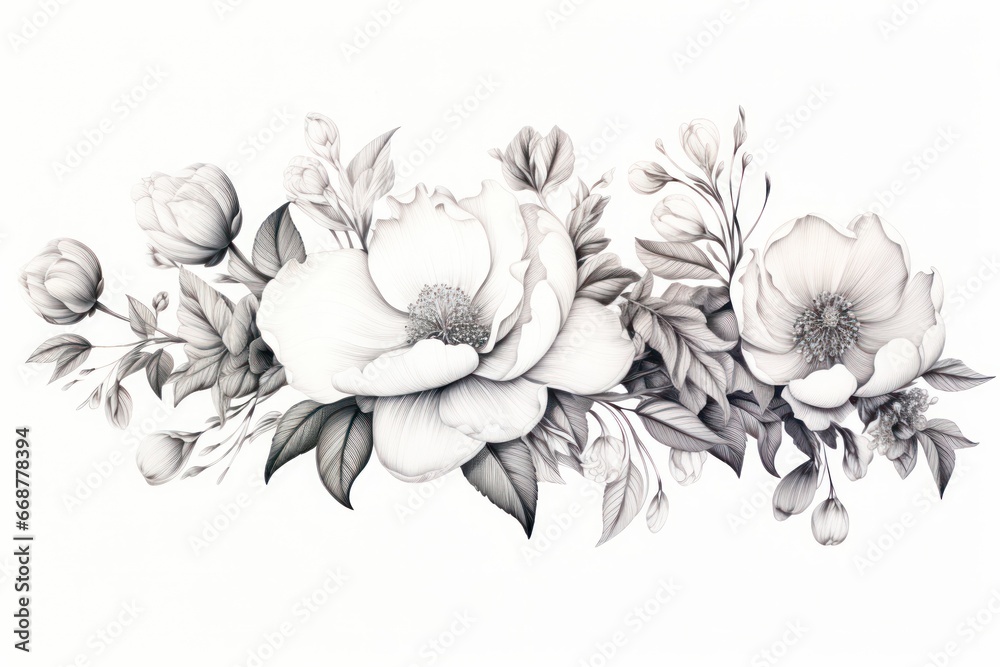 Elegant Floral Engraving on White Background