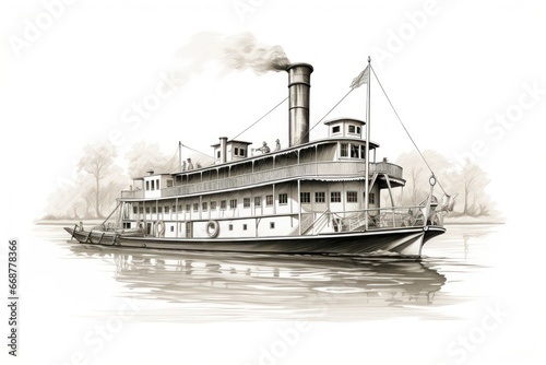 Engraved Steamboat Illustration on White: A Timeless Classic