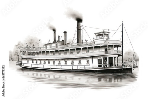 Engraved Steamboat Illustration on White: A Classic Depiction