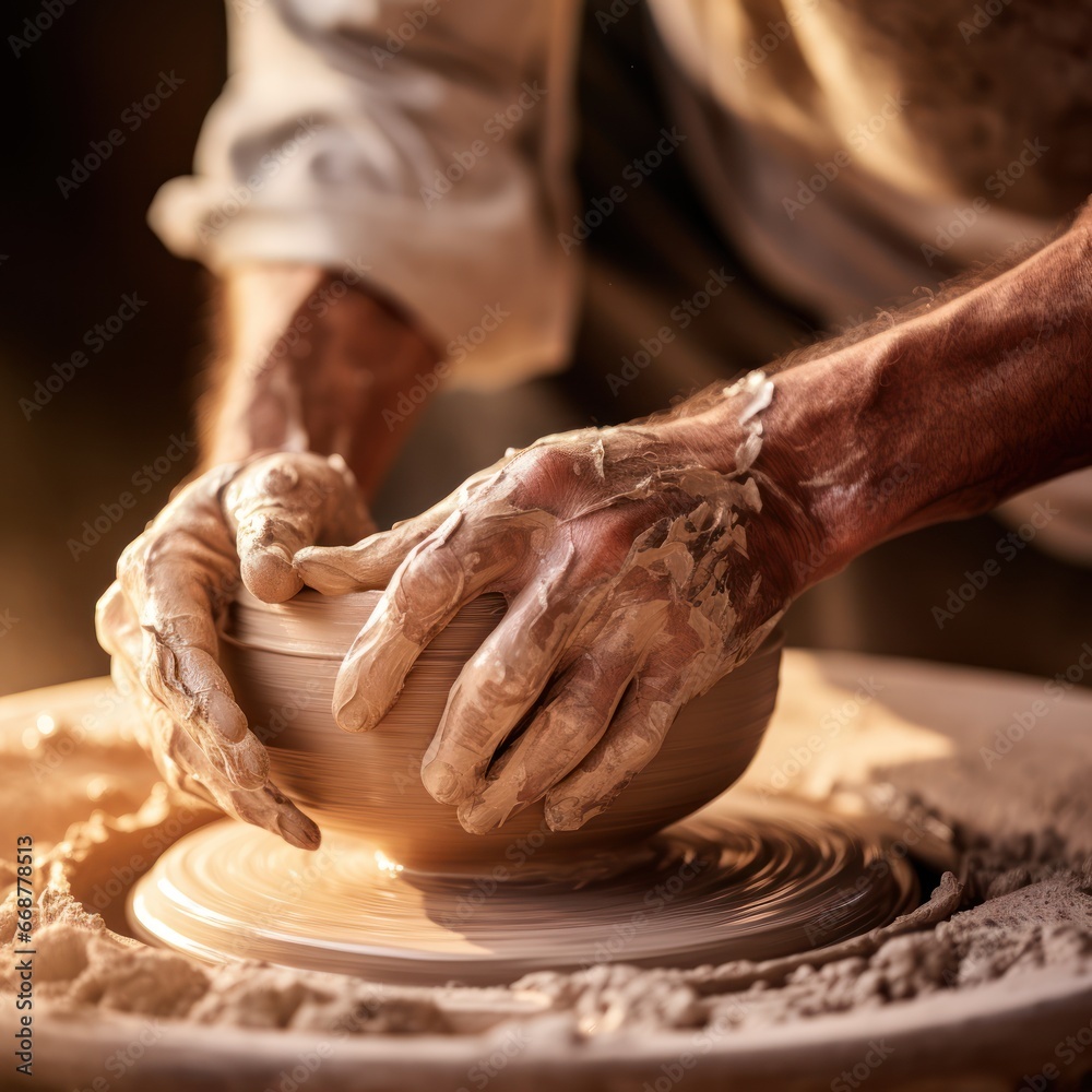 Artisan's hands delicately crafting pottery - a captivating close-up.