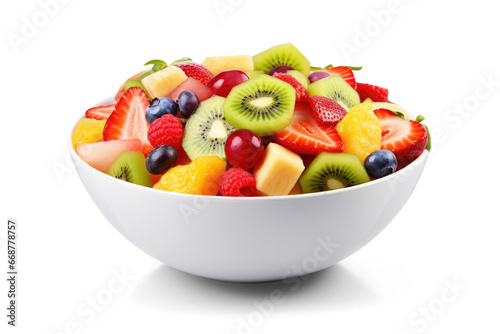 Fruit salad in a bowl isolated on transparent background