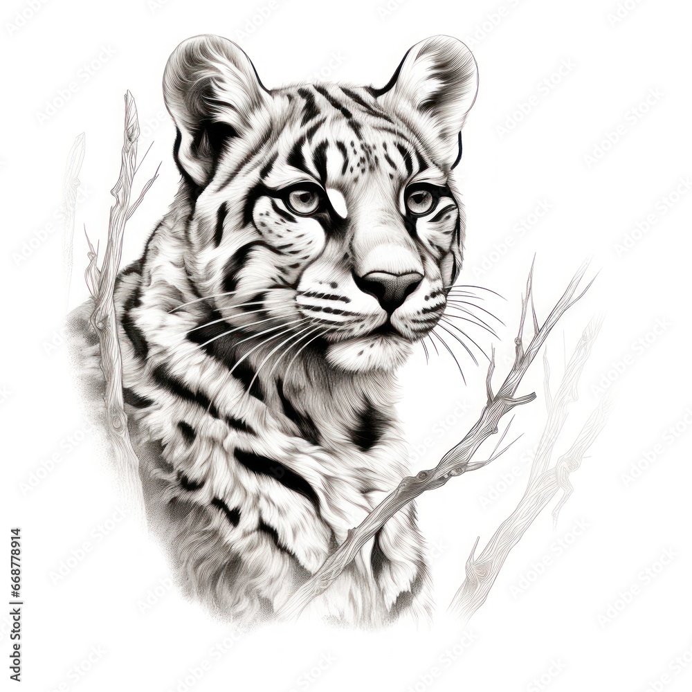 1800s Style Engraving of Clouded Leopard on White Background - Vintage Illustration 1800s Style Engraving of Clouded Leopard on White Background - Vintage Illustration