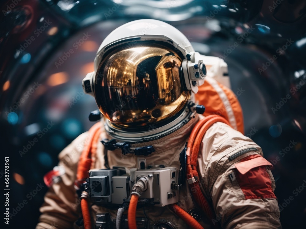 a man in space suit in the ship. Generative AI