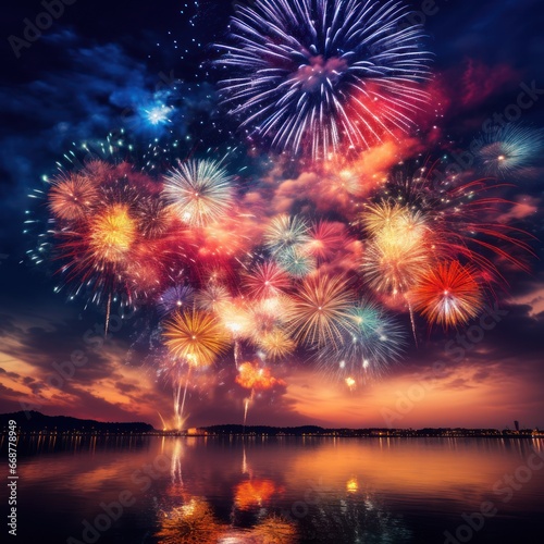 Night sky aglow with vibrant fireworks in joyful celebration.