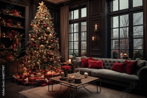Festive Tree in Cozy Living Room