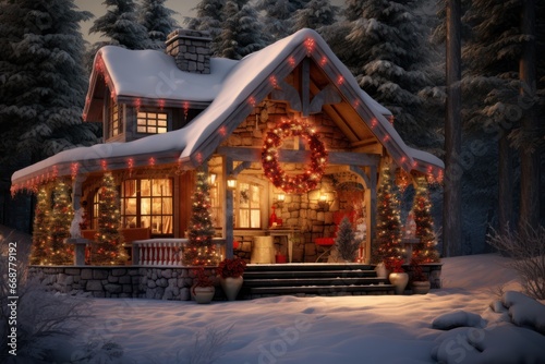 Warmly Lit Holiday Cabin, Cozy & Inviting. photo