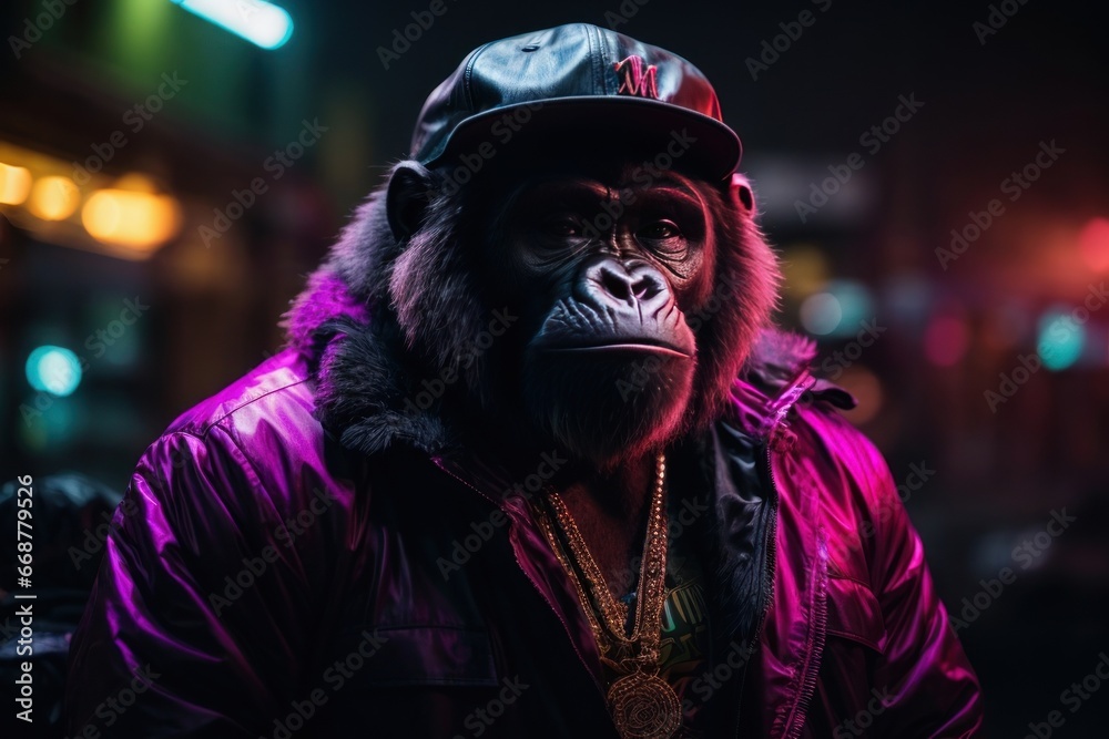 a gangster monkey in the dj party. Generative AI
