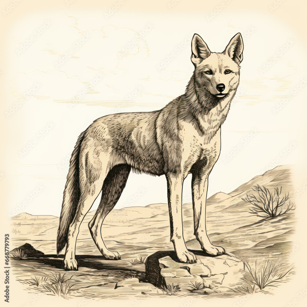 Vintage Dingo Engraving with 1800s Style on White Background Illustration