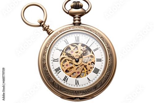 Exquisite white background engraving on antique pocket watch in intricate detail.
