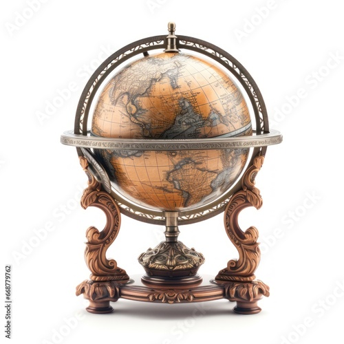 Exquisite Antique Globe Engraving on White Surface