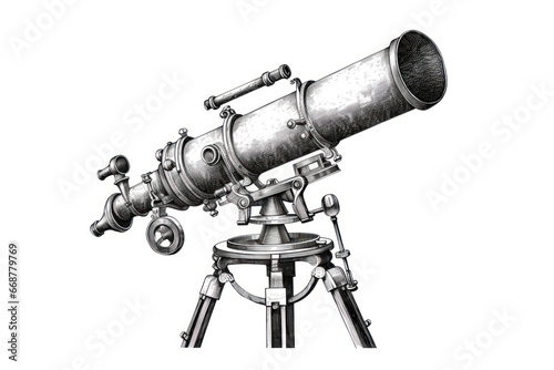 Antique Telescope Engraved with Precision on White